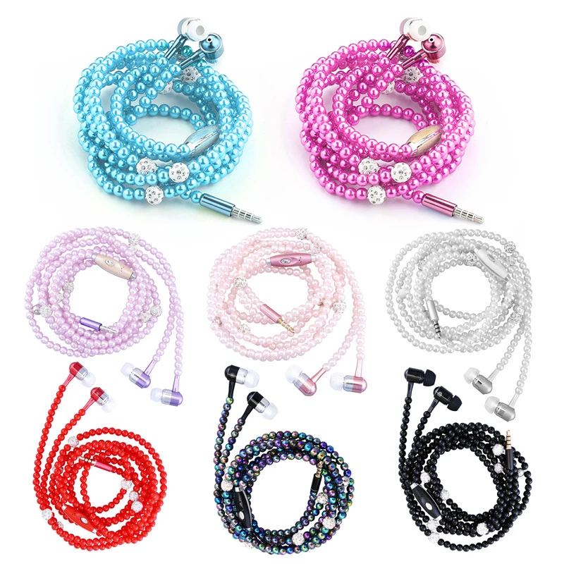 

8 Colors 3.5mm In-ear Pearl Necklace Headset Stereo Jewelry Earphone Earbuds Headphone Super Bass Music Earphones
