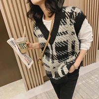 womens plaid sweater tops vest vintage clothing aesthetic oversize korean style jumper indie y2k sleeveless jacket waistcoat za