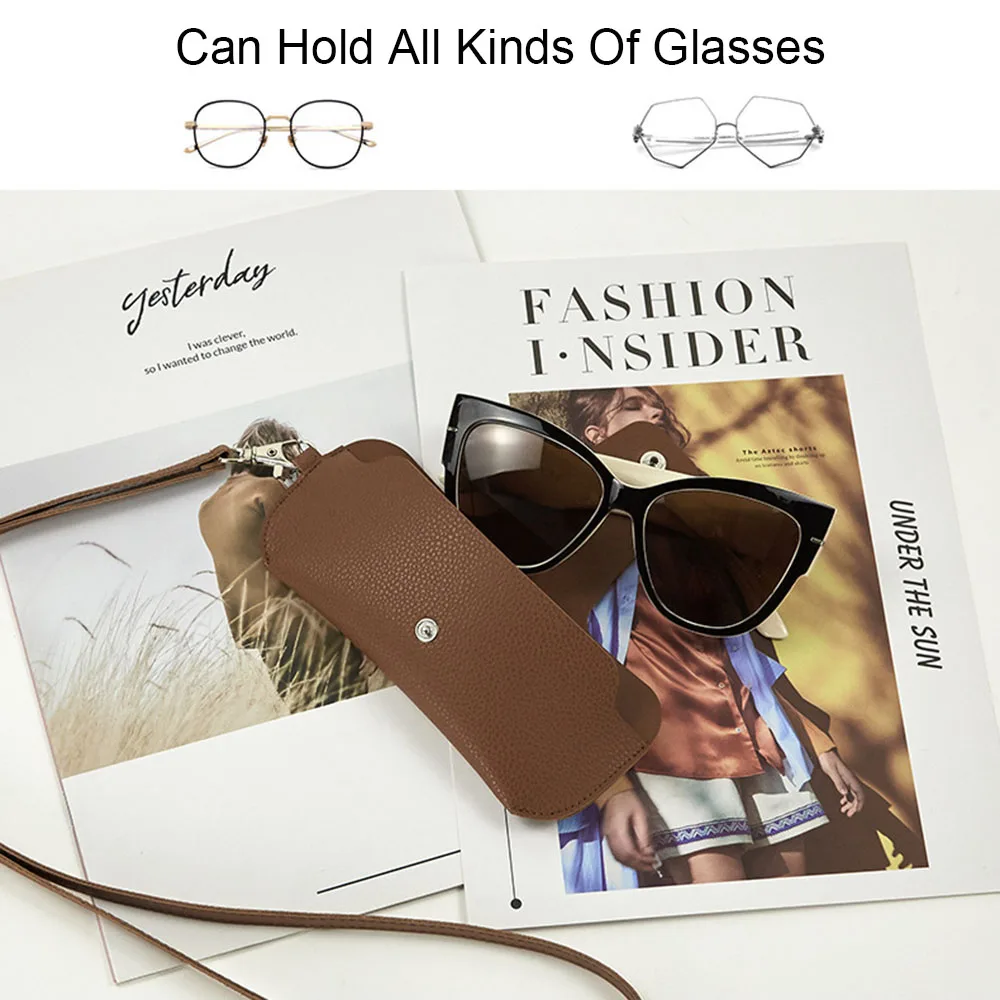 

PVC Double-sided Leather Glasses Protective Cover Anti-lost Glasses Bag Fashionable Portable Pouch Hanging Neck Glasses Bag NEW