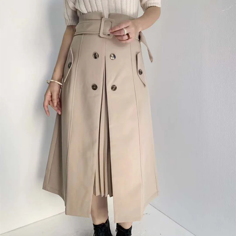 

Женская Асимметричная плиссированная юбка, коричневая модная офисная юбка до середины икры с высокой талией, весна-осень 2021