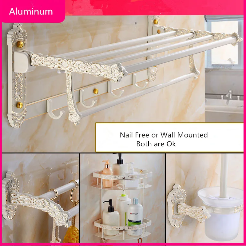 bathroom accessories set bathroom shelftowel rackpaper holdertoilet brush holderhooks carved aluminum bath hardware sets free global shipping