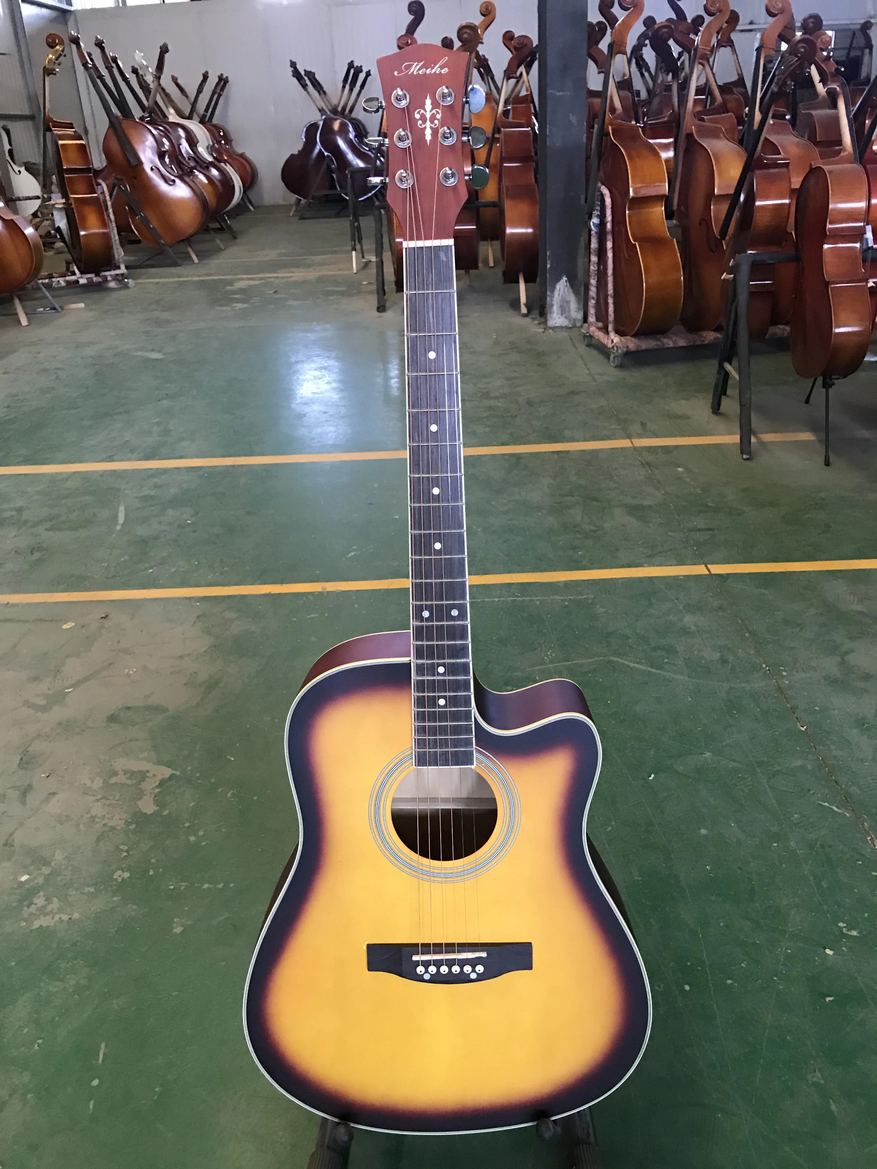 High Quality 41Inch Full Solid Wood Acoustic Thin Body Guitar 6 Strings Foggy Sunset Color Wood Folk Guitar