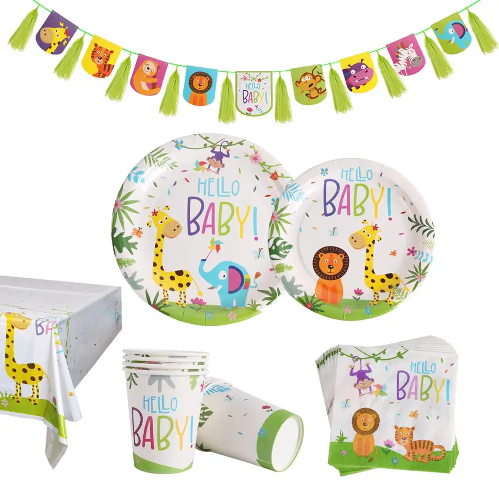 QIFU Hello Baby одноразовая посуда джунгли тематическая вечеринка на день рождения