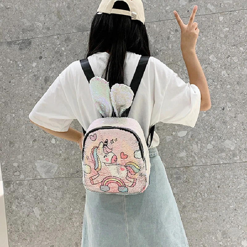 Kids Cartoon Anime Bag Girls Unicorn School Backpack In Kindergarten Children Shine Fashion Kawaii Bag Women Sequin Backpack