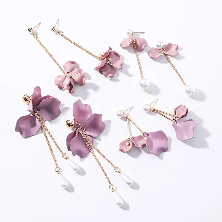 Женские серьги с фиолетовыми лепестками цветка в Корейском стиле модные 2019