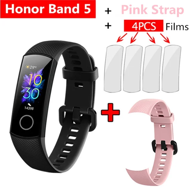 black add pink Смарт-браслет huawei Honor band 5 AMOLED huawei smartwatch с кислородом крови пульсометр ftness трекер сна спортивные часы - Цвет: black add pink
