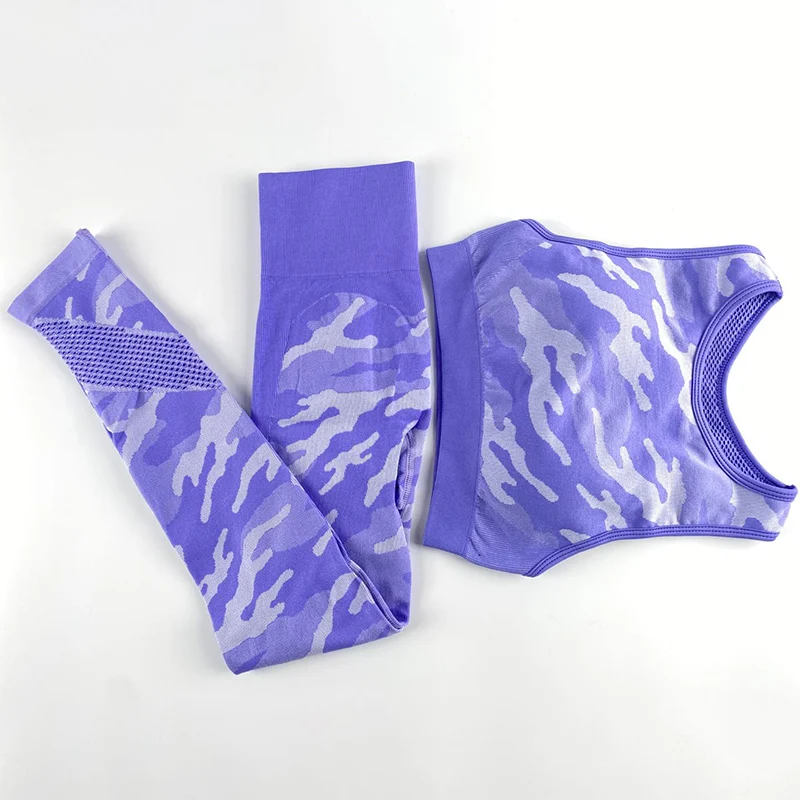 

New Seamless Yoga Set Camouflage Hollow-out Clothes Gym Leggings Breathable Sportswear Long-sleeved Fitness Yoga Suit Women