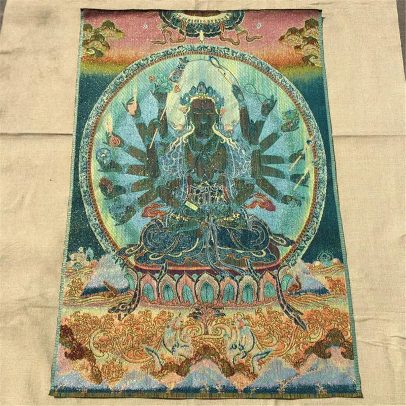 Тибетский Будда шелковой вышивкой Непала с золотыми шелковыми старый портрет в