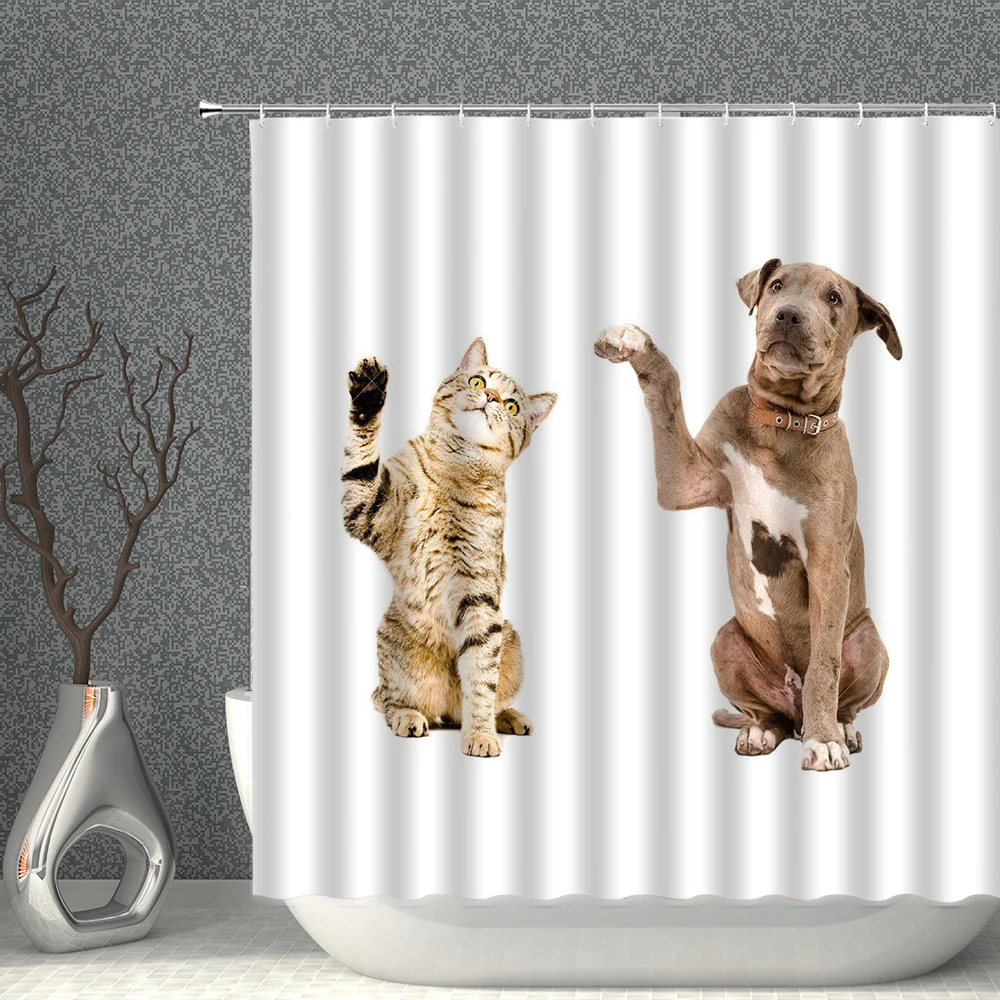 

Funny Animal Shower Curtains Cute Cat Dog Bathroom Curtain Printed Pattern Polyester Cloth With Hook Bath Decor Home Decoration