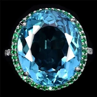 925 silver sea blue topaz ring exaggerated egg shaped diamond green zircon ring for women engagement wedding gift jewelry