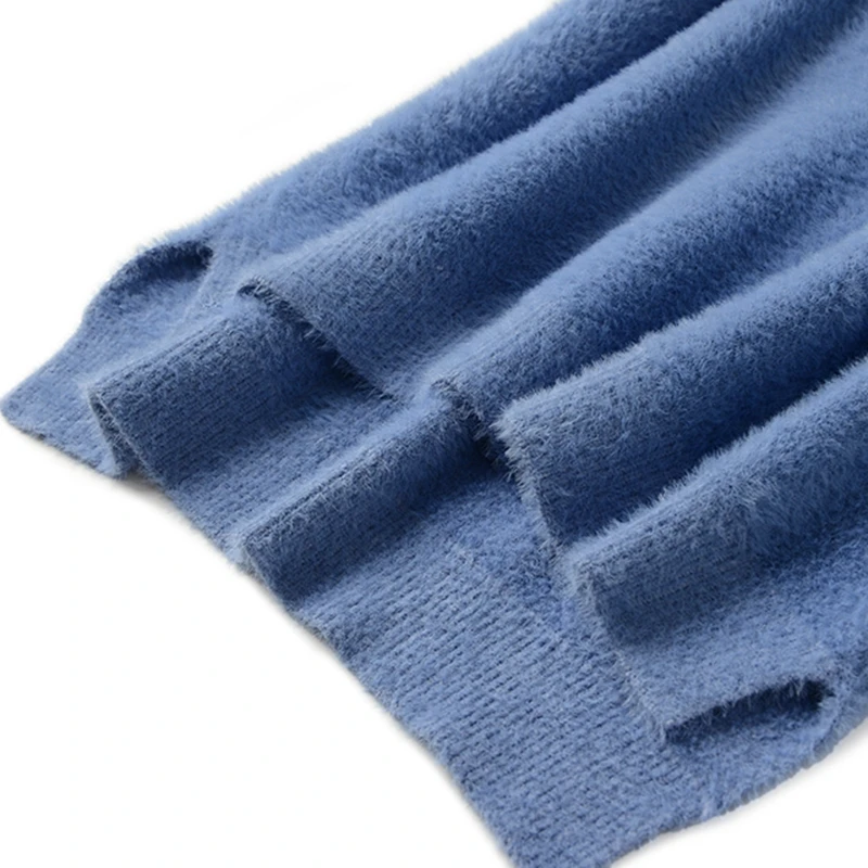 Женская трикотажная водолазка GIGOGOU бежевая теплая с высоким низким подолом