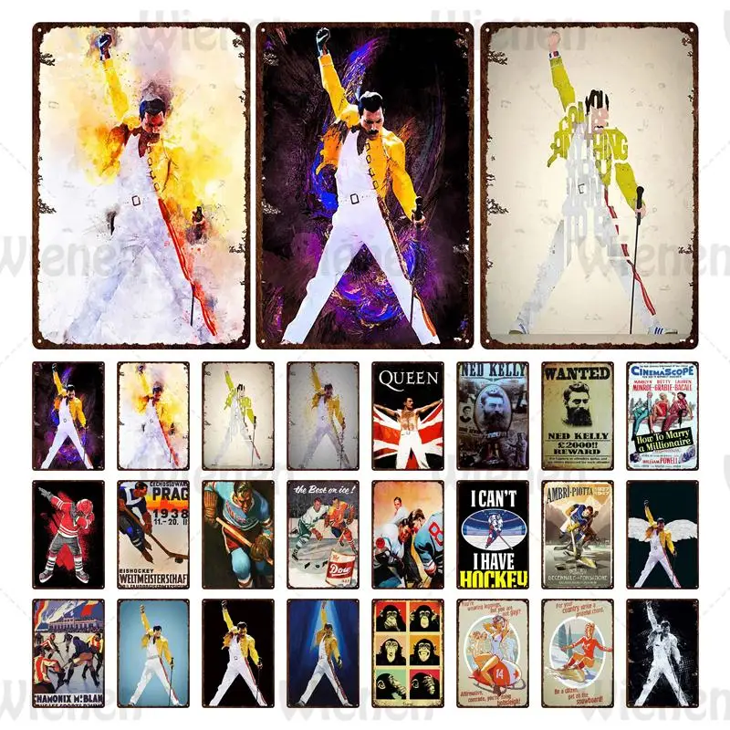 

Vintage Rock Music Queen Band Metal Tin Sign Singer Freddie Mercury Wall Poster Iron Plate Painting Metal Plaque Bar Cafe Decor