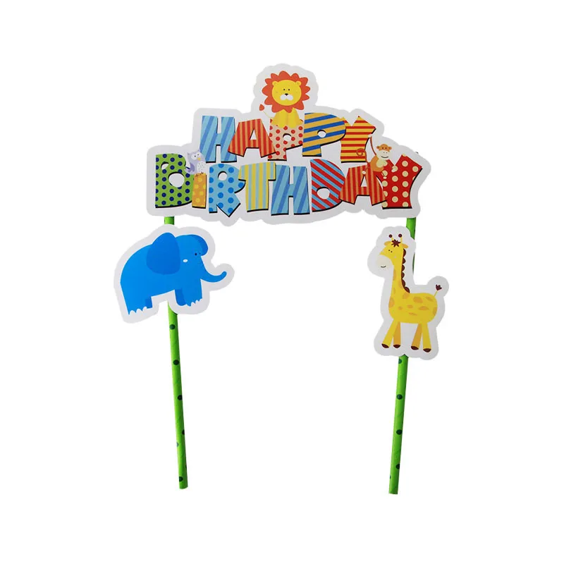 cake flag 1pcs Вечерние украшения в виде животных в джунглях, капкейки, тарелки, чашки, украшения для вечеринки на день рождения, детские подарки для мальчиков, вечерние украшения - Цвет: cake flag 1pcs