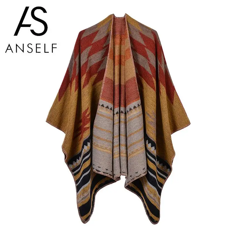 Женские винтажные шали и палантины ANSELF Вязаная Шаль пончо из искусственного