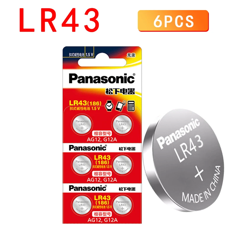 

6pcs/lot 100% Original Panasonic AG12 LR43 186 0%Hg for Watches Toys 1.5V Button Cell Alkaline Batteries For calculator 0%Hg