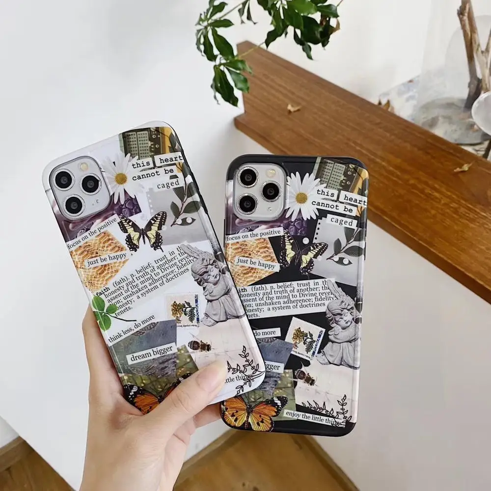 Цветной чехол для телефона в стиле ретро с бабочками iPhone 11 Pro 7 8 6 6S Plus X XR XS Max SE Flowers