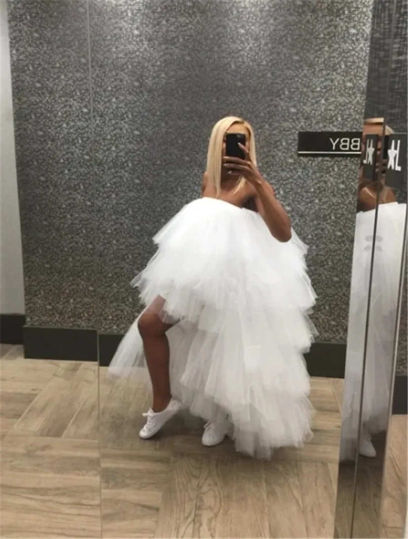

Tulle skirt High Street Brown Ruffles High Low Tiered Ruffles Tulle Skirts Women Puffy White Orange Long Tutu Skirt Bridal Skirt