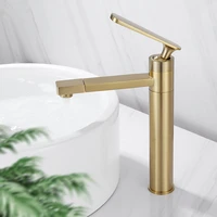 bathroom basin faucet solid brass hot cold sink mixer crane tap brushed gold single handle deck mounted rotating faucet