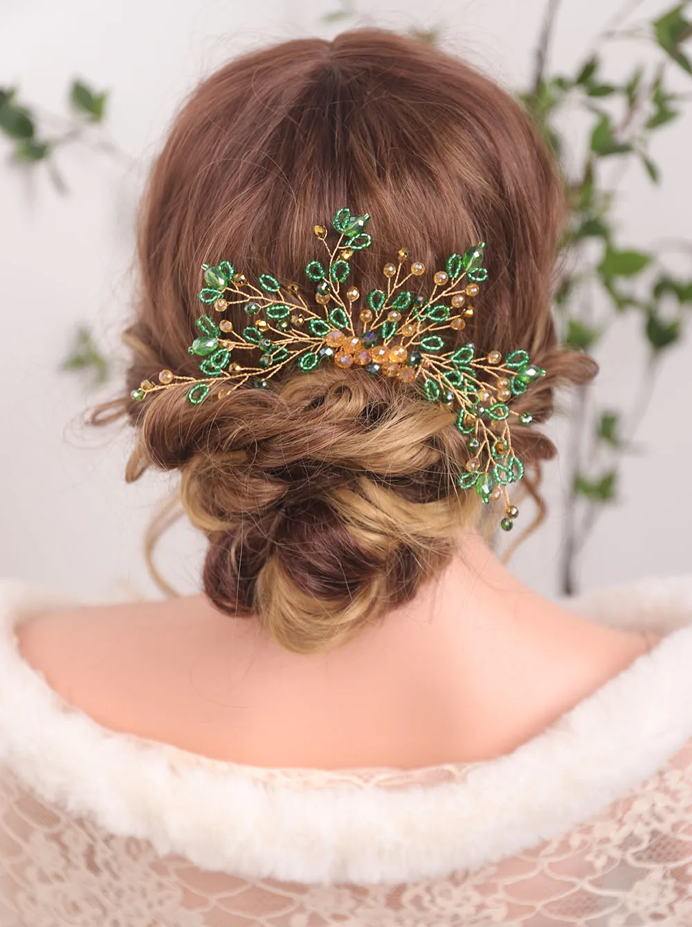 Женская заколка гребень ручной работы с зелеными кристаллами|Свадебные головные
