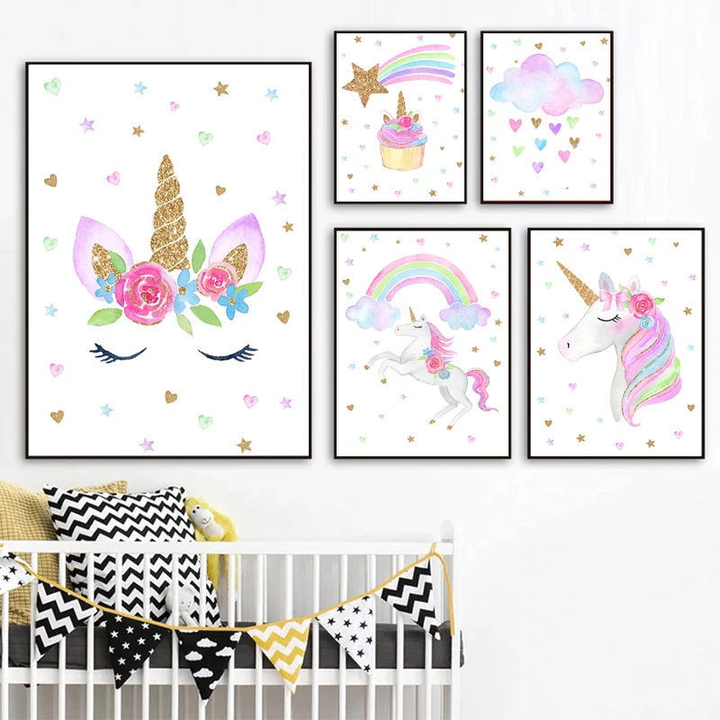 

Rainbow Print Unicorn Print Poster Cloud Children Kindergarten Canvas Painting Nordic Wall Art Pictures Girl Bedroom Home Decor
