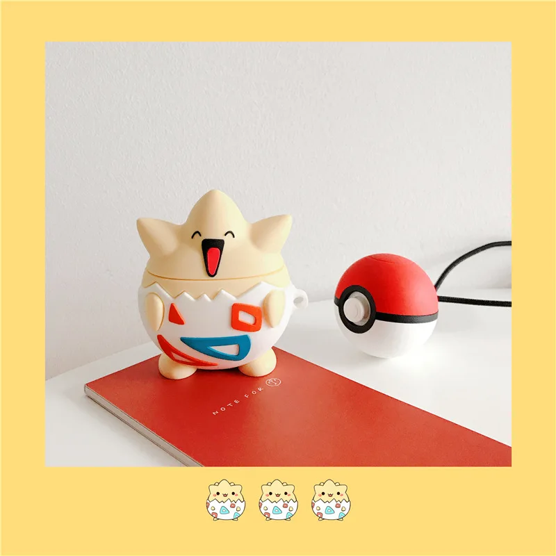Togepi Bluetooth чехол для наушников Airpods милый силиконовый защитный чехол для Airpods 2 аксессуары брелок стереоскопический чармандер - Цвет: Togepi