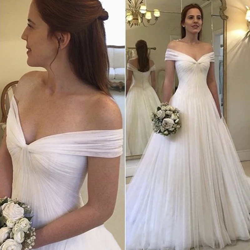 Свадебное платье Miaoduo с открытыми плечами простое Тюлевое свадебное