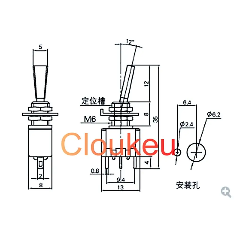 MTS 103 6 мм синий плоский ручной 3 контактный/3 контактный ВКЛ./ВЫКЛ. Клавишный