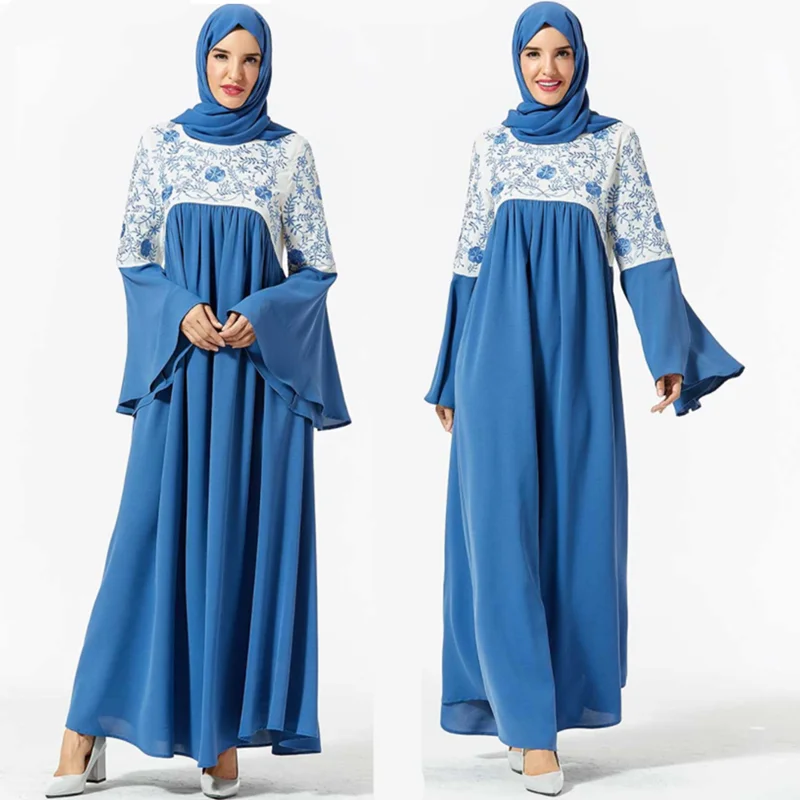 Мусульманское женское свободное кафтан джилбаб Макси платье с вышивкой абайя