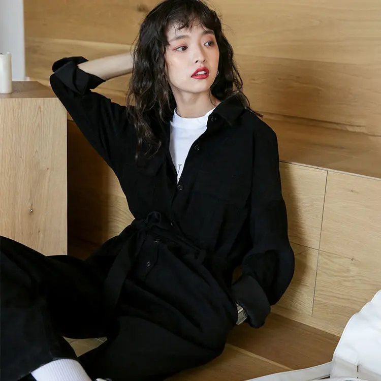 

Rompers Fashion Jumpsuits Women Suit Collar Long Sleeve Plus Size Casual Solid Cargo Pants Elegant Pockets Work Overalls