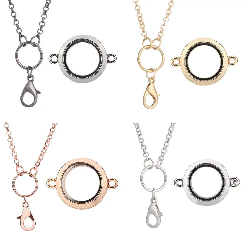 Металлическая Геометрическая круглая стеклянная плавающая подвеска цепочка для