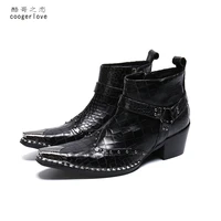 spring and autumn mens high heel leather boots british style mens marriage high top pointed shoes fashion brand mens boots