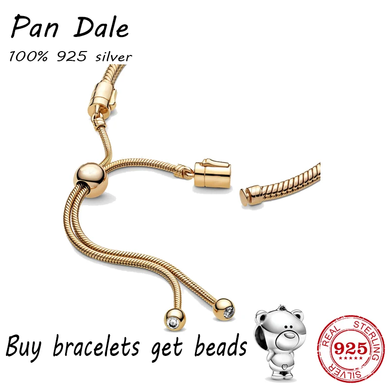 

Original logo authentic 100% 925 sterling silver pan charm chain bracelet for women fashion temperament jewelry snake bracelet