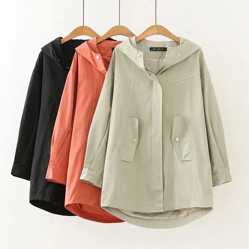 

Large Size Women's Outwear 2019 Autumn Outfit New Hooded Windbreaker Womens Trench Coat Casual Full Plus Size Clothing