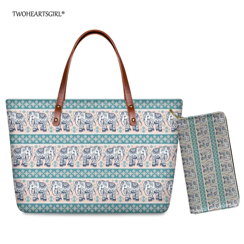 

Twoheartsgirl Designer Elephant Print Female Shoulder Handbags for Women Top-handle Bags Large Capacity Ladies Tote Bag Purse