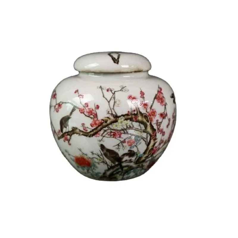 

Chinese Old Porcelain Pastel Flower And Bird Pattern Orb Altar Storage Pot