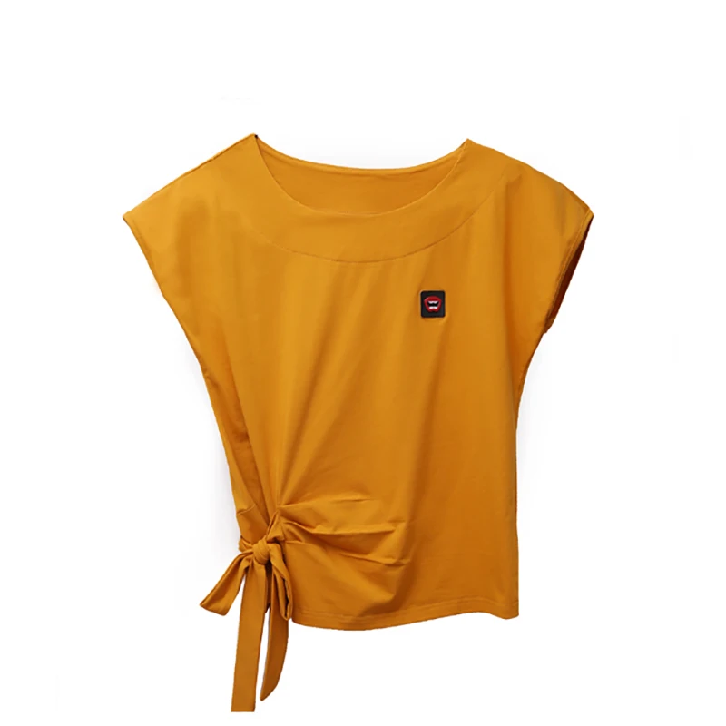 202I летняя хлопковая белая футболка женские корейские модные топы на шнуровке с