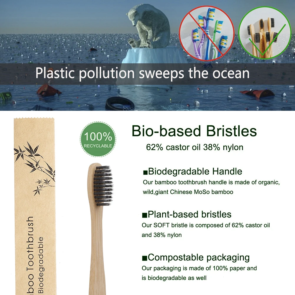 

100pcs Bamboo Toothbrush Soft Bristles Biodegradable Vegan eco-friendly Bamboo charcoal Toothbrushes Oral Care Tooth