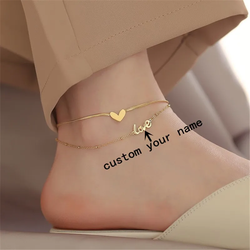 

316L Stainless Steel Women Love Chain Anklet Summer Chevron Snake Chain Link Ankle Foot custom Gift for women heart anklets
