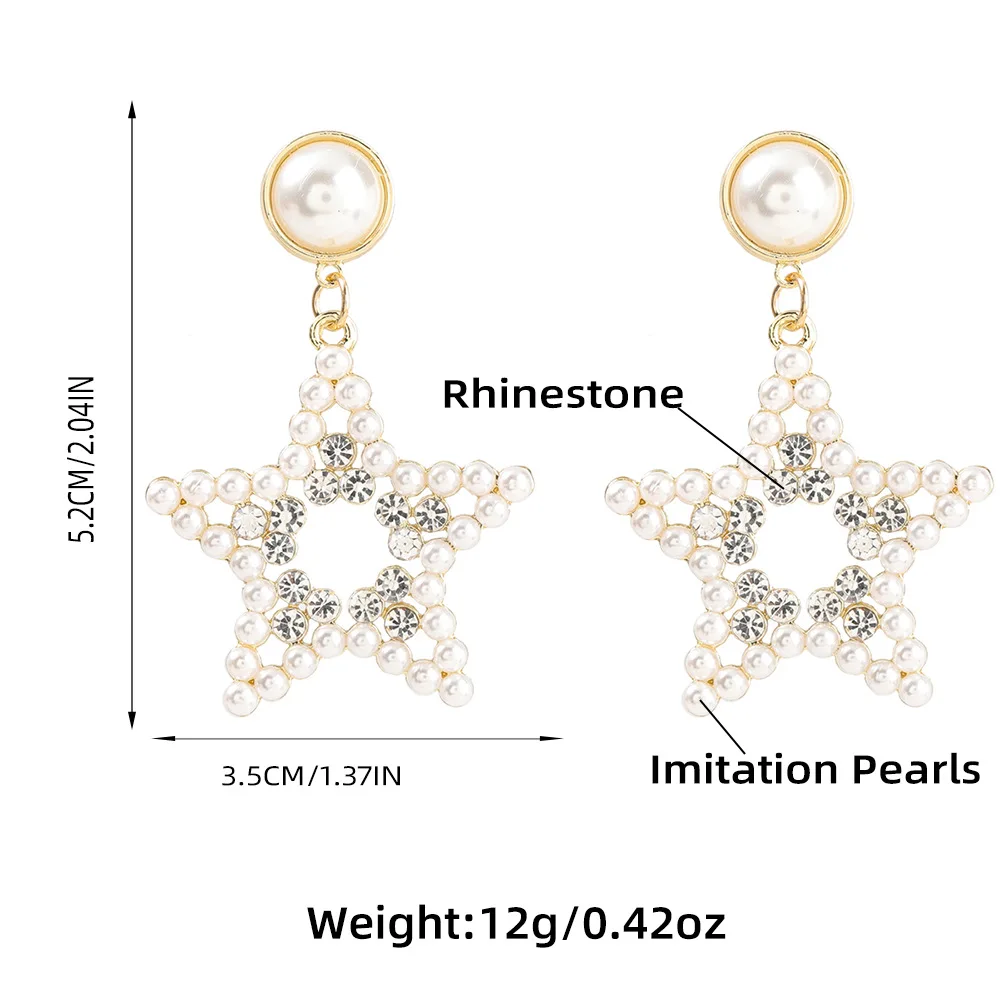 

Fashionable and Simple Metal Rhinestone Imitation Pearl Five-pointed Star Earrings Women's Creative Party Jewelry Accessories