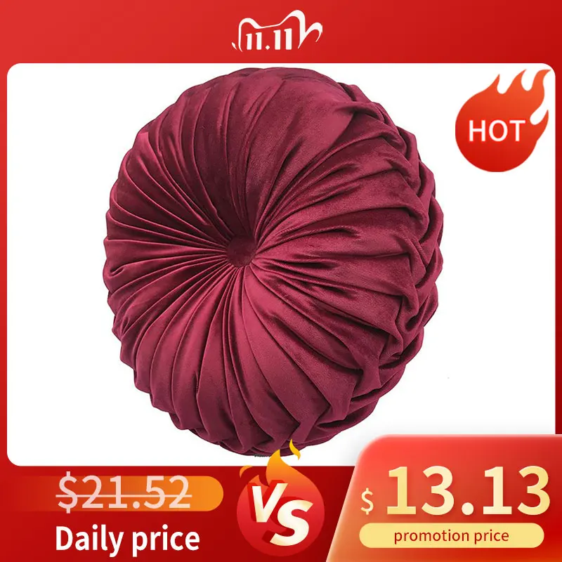 

Round Pleated Pillow Velvet Pouf Pleated Futon Floor Seat Cushion Pillow Pouf Throw Chair Cushions For Sofa Decor Home 33x11cm