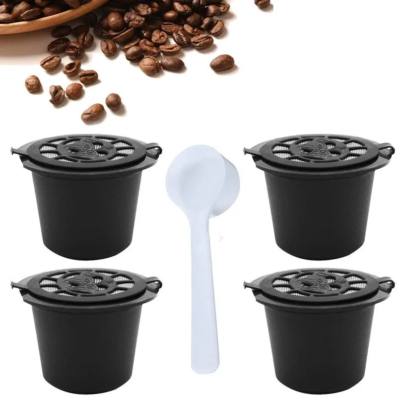 

4Pcs/Set Reusable Refillable Coffee Capsules Designed For Nespresso With Measuring Spoon Kitchen Bar Supplies