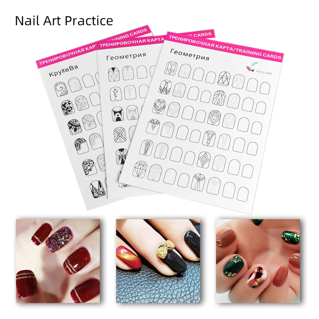 

12pcs Acrylic Lines Nail Art Practice Painting Guide Paper Book Drawing Painting Template Easy To Clean Reusable Nails Accessory