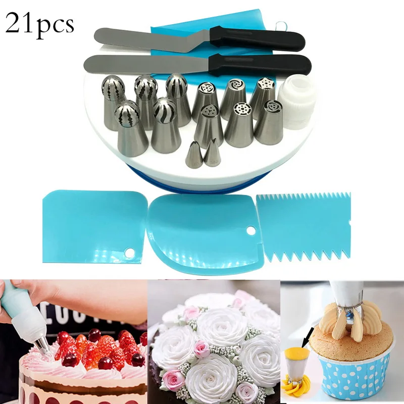 21pc 106 шт Многофункциональный комплект для украшения торта, торта, поворотный стол, набор кондитерских трубок, инструмент для помадки, кухонный десерт, выпечка, Кондитерские принадлежности, горячая распродажа - Цвет: 21pc