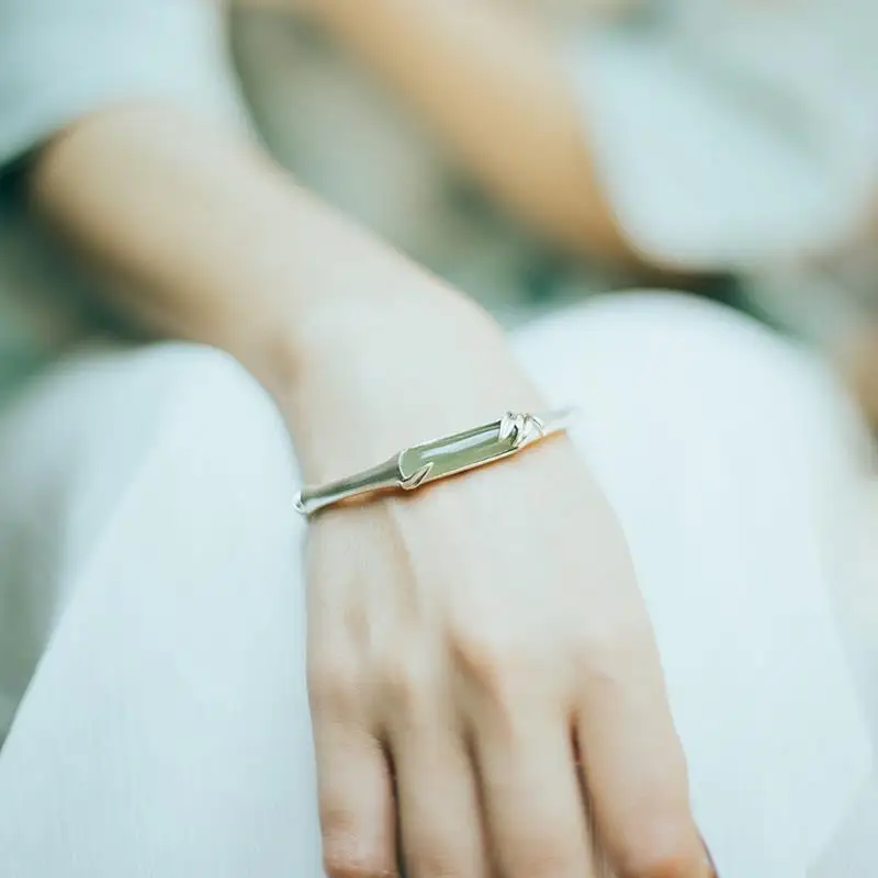 

new inlaid natural Hetian Chalcedony bamboo bracelet Chinese style classic niche design adjustable women's brand jewelry