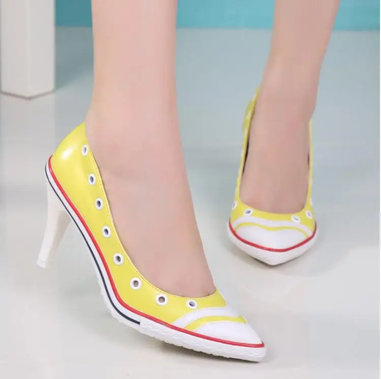 Женские туфли на высоком каблуке лодочки из натуральной кожи с острым носком и