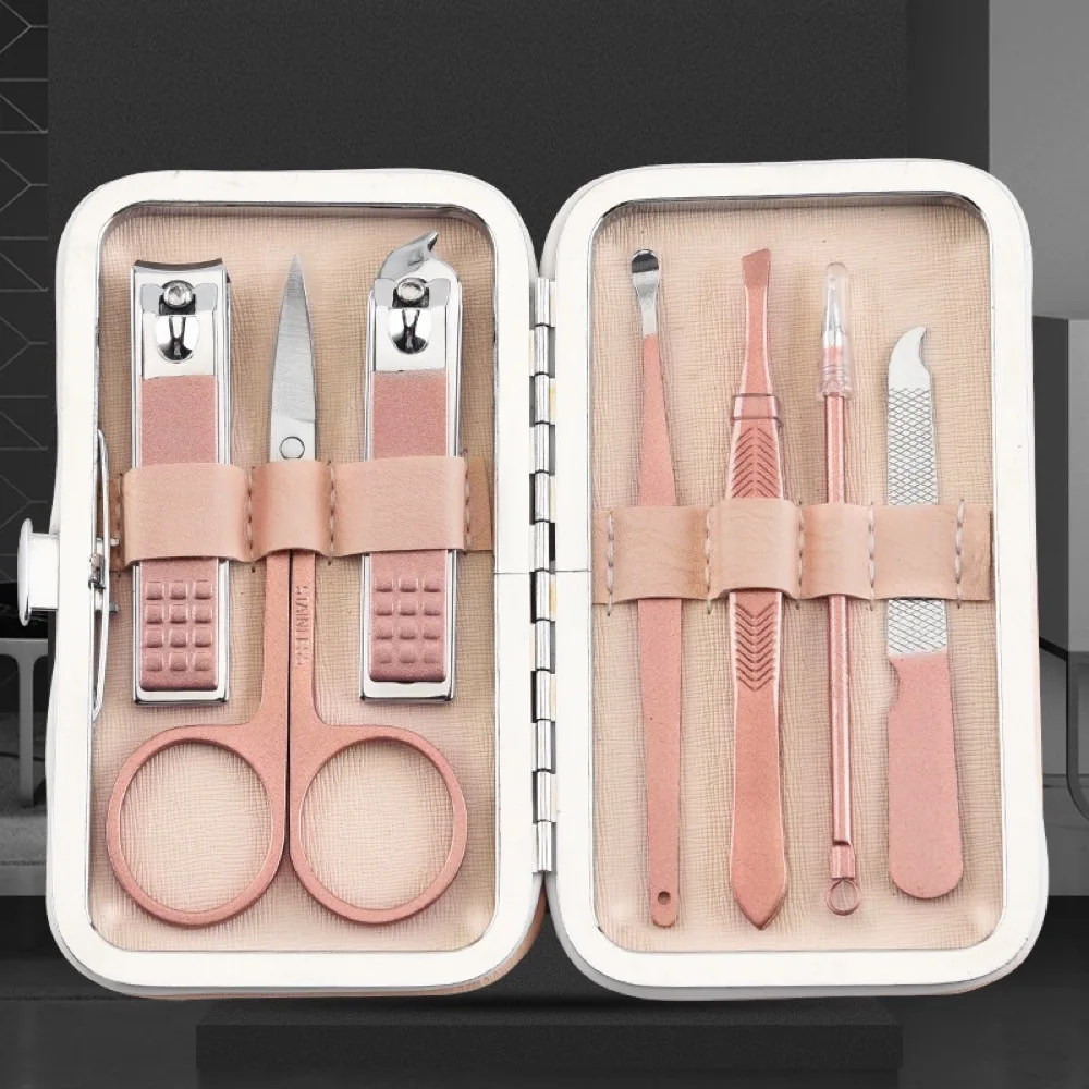 

Rose Gold Nail Clipper 7 Piece Set Stainless Steel Decoration Tool Thicken PU Leather