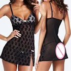 Летнее женское сексуальное нижнее белье, одежда для сна, прозрачные кружевные сетчатые стринги, платье для малышей, эротические сексуальные платья, костюмы