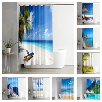 3d printing beach scenery realistic printing bath curtain waterproof fabric machine washable bathroom curtain hook accessories
