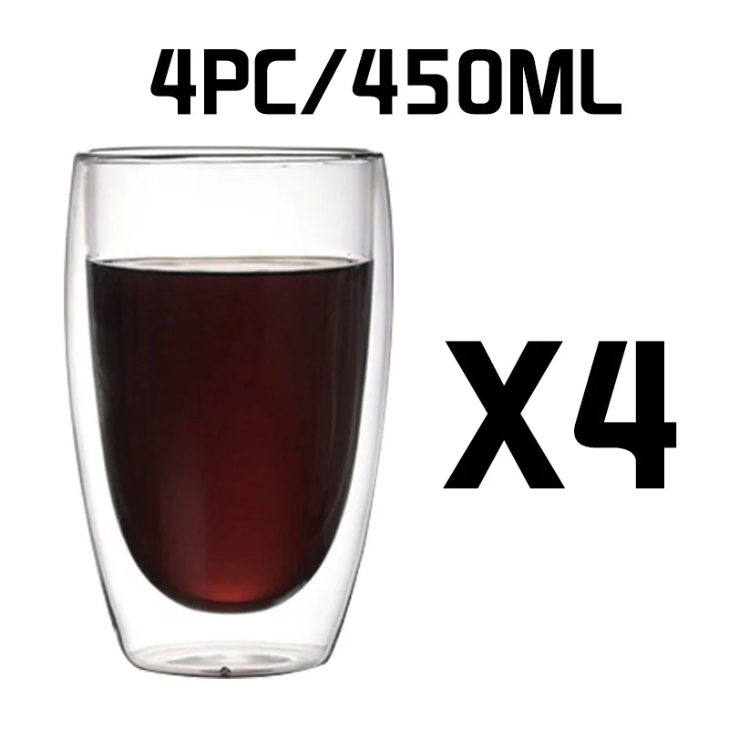 4PC No handle 450ML Кофейные кружки с ручкой чашки для напитков с двойными стенками, стеклянная чайная чашка с изоляцией, стакан для напитков, бокал для вина es - Цвет: 4PC No handle 450ML