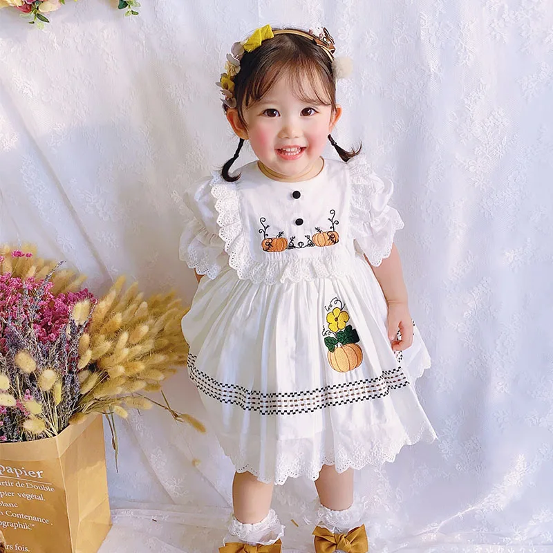 Autumn New Custom Turkey White Pumpkin Sweet Vintage Dress Baby Girl Christmas Halloween Thanksgiving Day Clothes | Детская одежда и